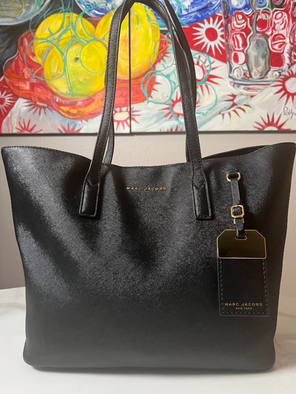 Marc Jacobs Black Crossgrain Leather Large Tote NWOT